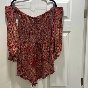 Umgee off the shoulder romper with bell sleeves